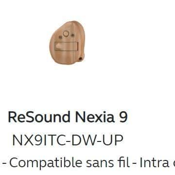 Face avant de l'appareil auditif resound nexia NX 9ITC-DW